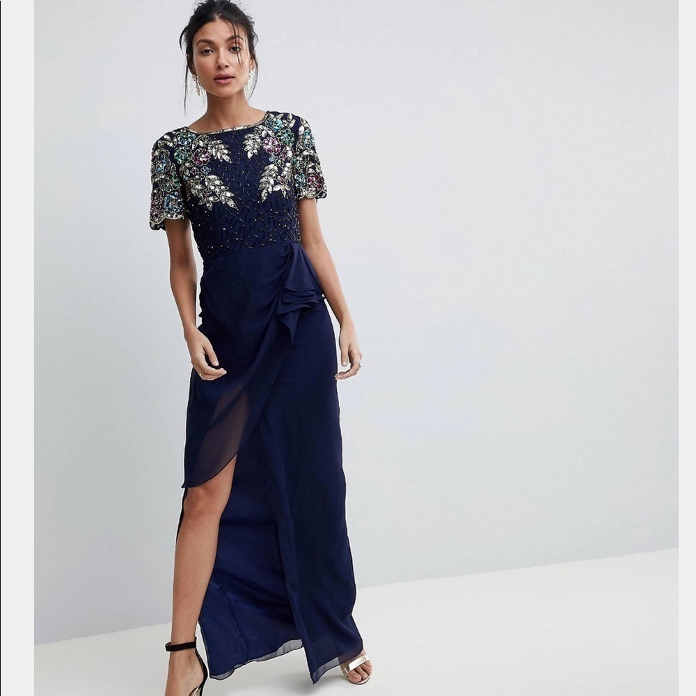 ASOS Virgos Lounge Tall Arian Embellished Maxi Dress
With Frill Wrap Skirt - Picture 1 of 13
